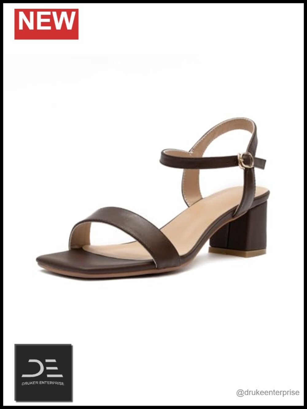 Women's 2 Inch Block Heel Leather Ankle Strap Sandals Square Toe